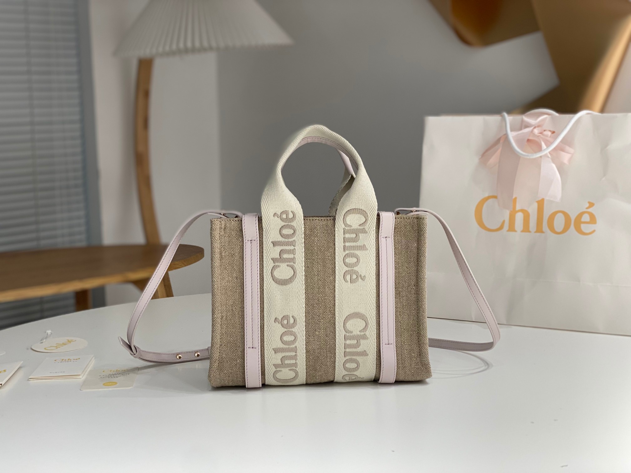 Chloe Small Woody Tote Bag In Linen